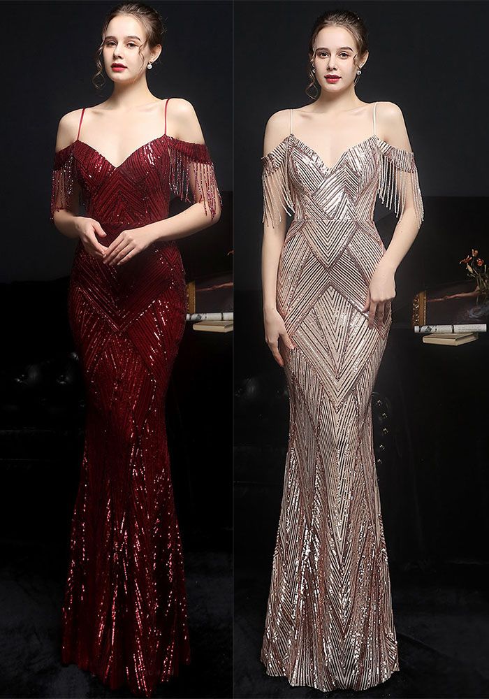 Robe de Soirée Longue à Queue de Poisson en Sequins