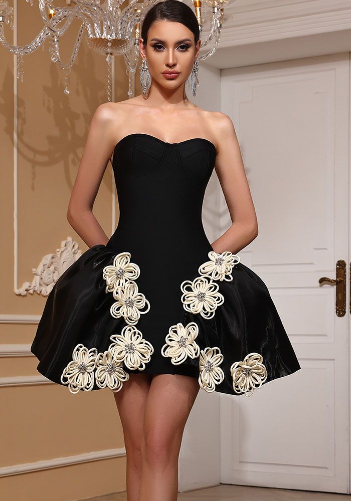 Robe Tutu Bandage Sans Bretelles Noire pour Femmes