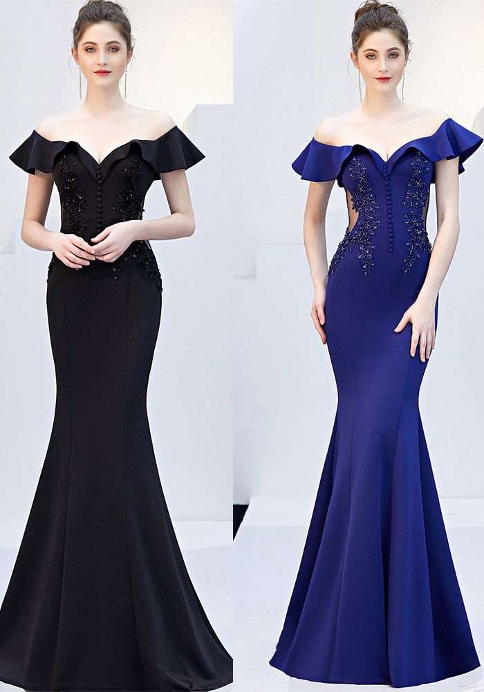 Robe de Soirée Femme Rouge Sans Épaules Queue de Poisson