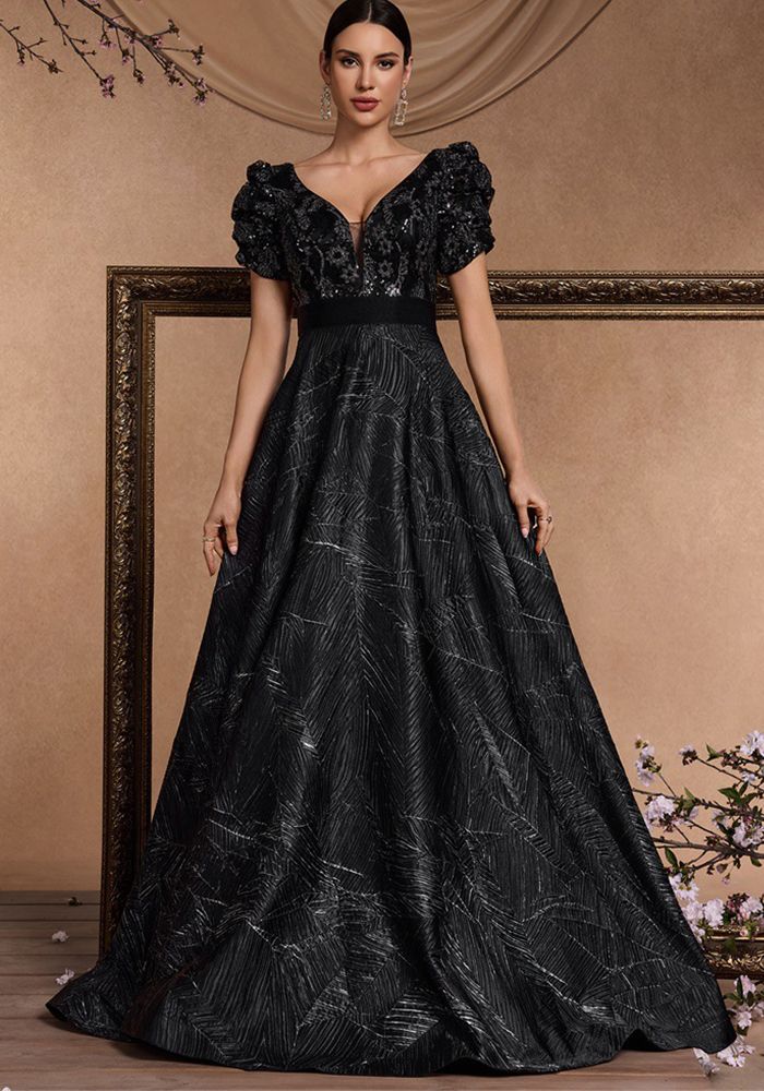 Robe de cocktail formelle élégante et chic pour femmes avec patchwork en sequins à manches courtes