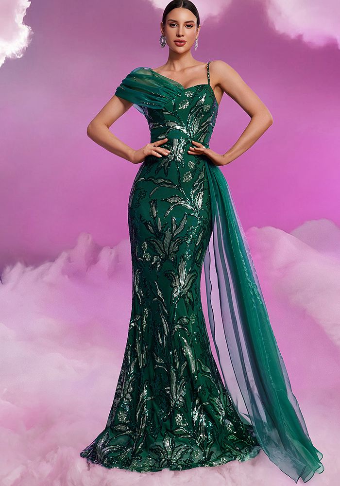 Robe de cocktail formelle élégante en sequins pour femmes avec bretelles en ruban en V