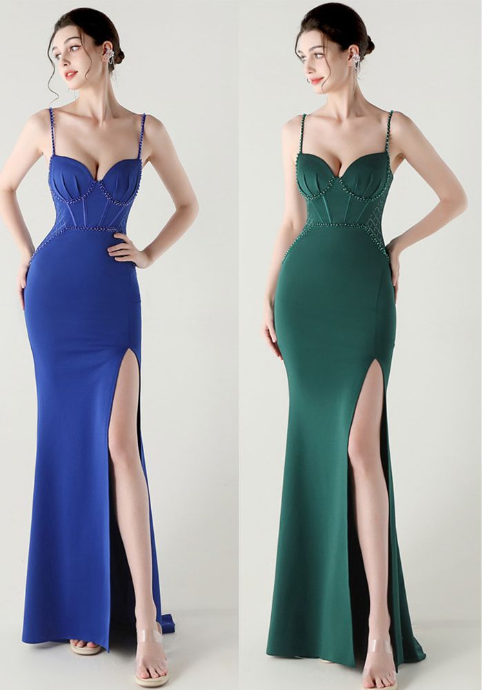 Robe de Soirée Formelle Femme à Bretelles en Dentelle en Forme de Cœur avec Broderie en Grille et Perles