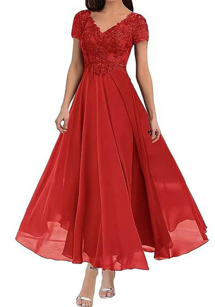 Robe de soirée formelle en chiffon à col en V pour femmes grandes tailles (le temps de traitement nécessite 3 à 6 jours)