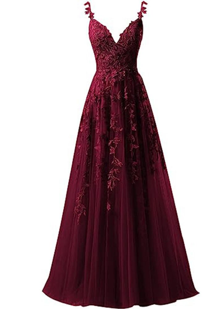 Robe de soirée en tulle avec appliqué en dentelle pour femmes avec bretelles (Le temps de traitement est de 3 à 6 jours)
