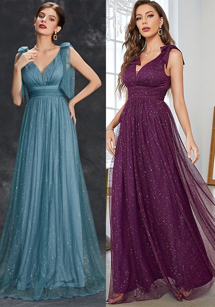 Robe de soirée élégante à bretelles avec nœud en sequins pour femmes (Le temps de traitement nécessite 3-6 jours)