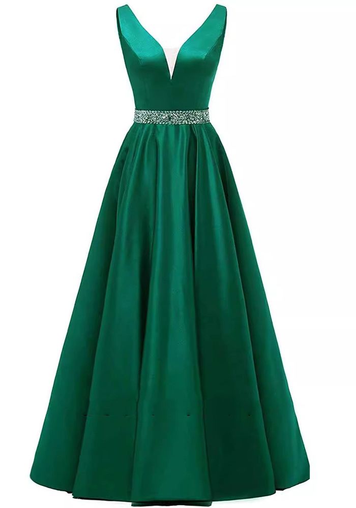 Robe de soirée formelle sans manches en satin à décolleté en V avec bretelles pour femmes (le temps de traitement nécessite 3 à 6 jours)