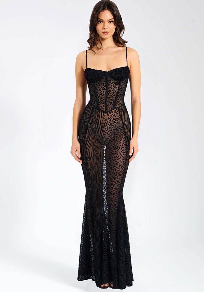 Robe à bretelles transparente en léopard pour femmes en été