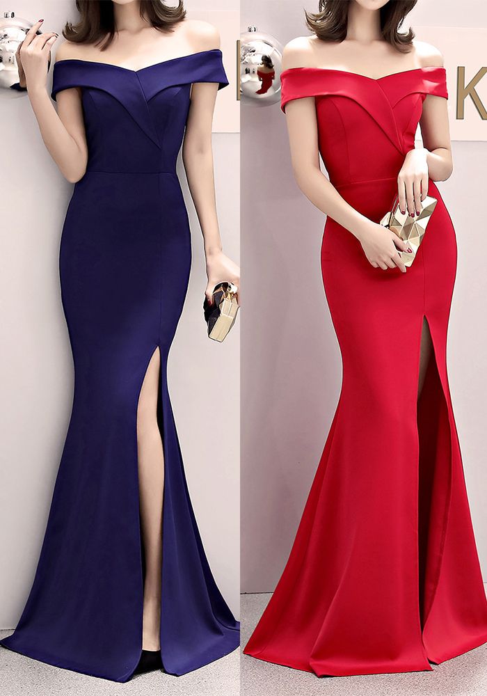 Robe de Soirée Sirène Épaules Dénudées Haute Fente Été Femme