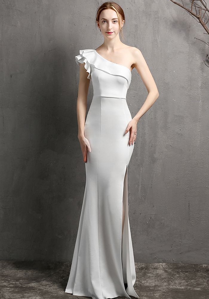 Robe de soirée mermaid à une épaule pour femmes, été, formelle, fente haute