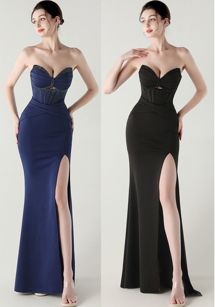 Robe de soirée formelle à décolleté en V en chevron pour femmes