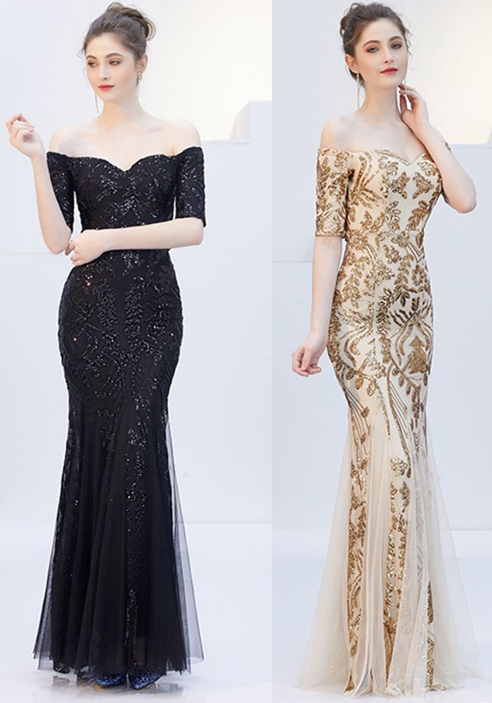 Robe de soirée longue élégante à épaules dénudées en queue de poisson pour femmes