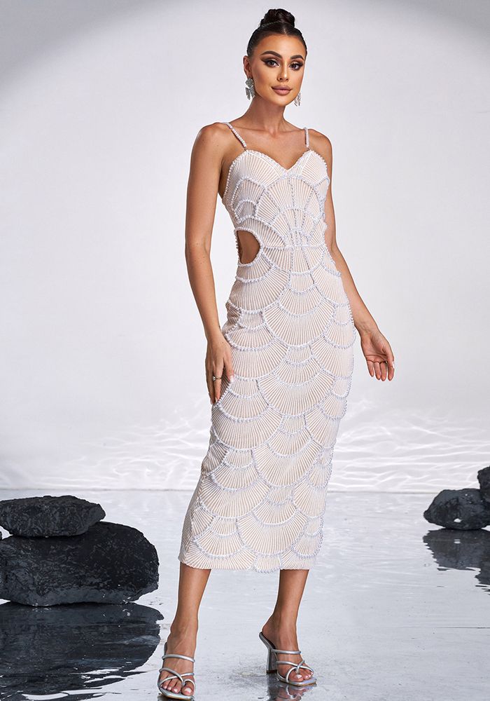 Robe de Soirée Formelle à Décolleté en V Slim en Sequins et Perles pour Femmes