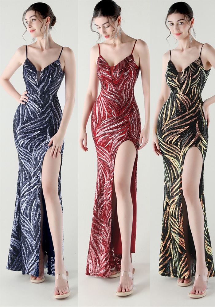 Robe de Soirée Évasée à Dos Nu Pailletée pour Soirées Officielles
