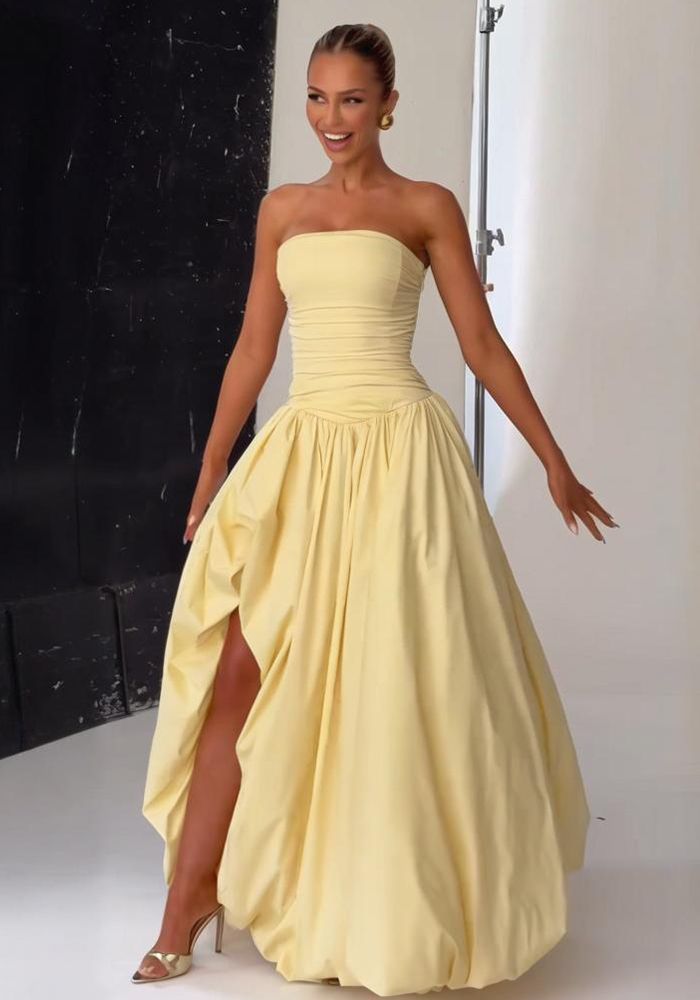 Robe Maxi Fendue Unicolore Sans Bretelles pour Femmes