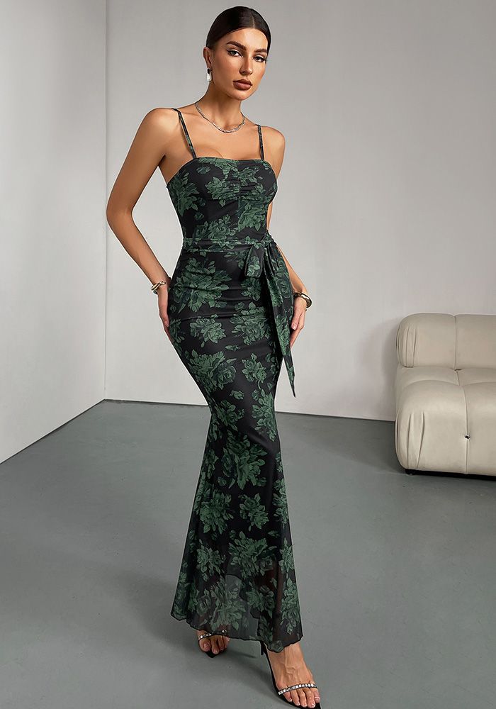 Robe à Bretelles Imprimée Slim pour Femmes