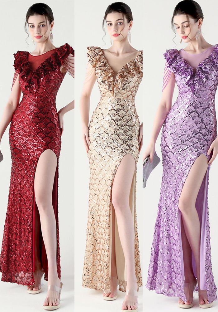 Robe de Soirée Sirène Transparente en Maille Florale pour Femmes