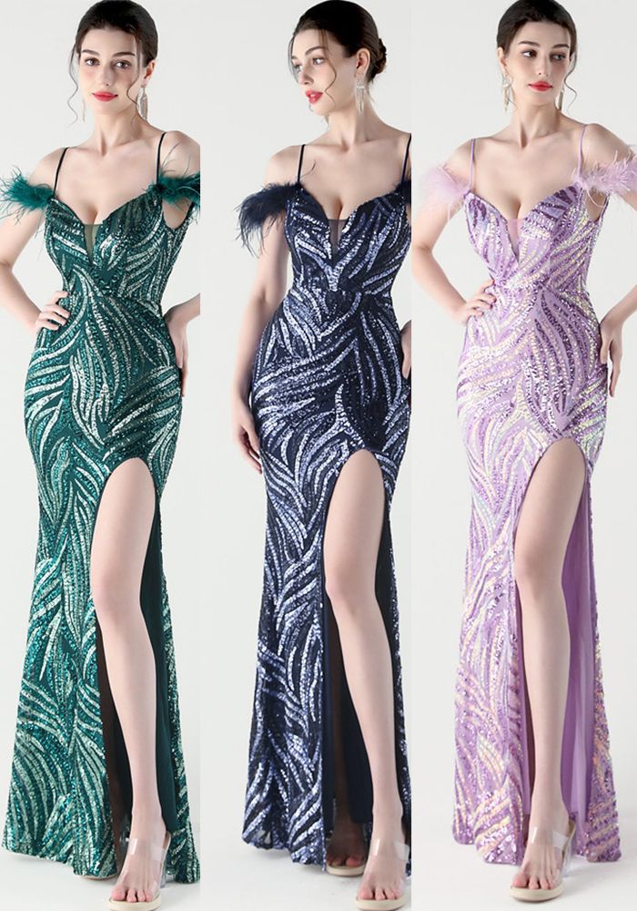 Robe de Soirée Femme En Dentelle Croisée Avec Lacets Brillante Fendue