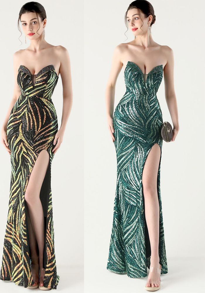 Robe de Soirée Enveloppante pour Femmes avec Perles et Sequins