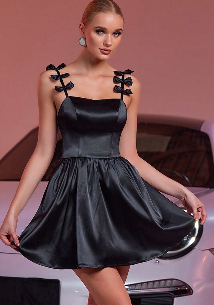 Robe de Soirée Formelle à Bretelles avec Nœud Papillon pour Femmes