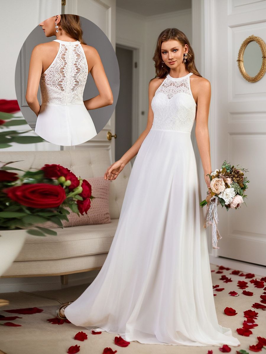 Robe de demoiselle d'honneur sans manches à col halter pour femmes au printemps