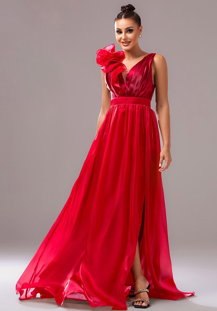 Robe de Soirée Luxe Sans Manches Décolleté en V avec Fente