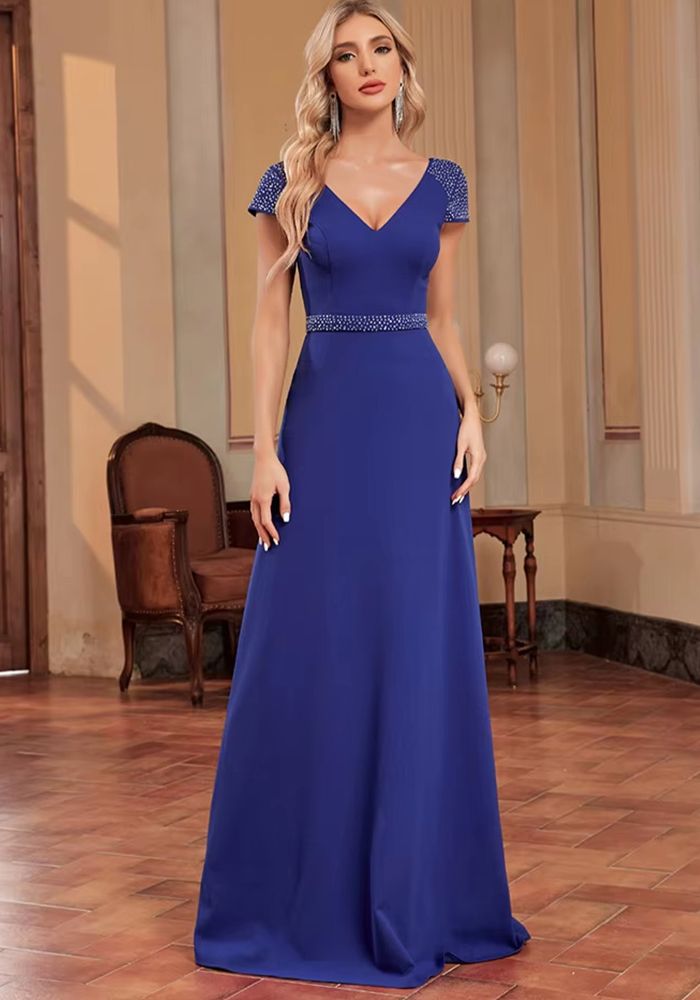 Robe de demoiselle d'honneur longue en queue de poisson bleue à perles pour femmes