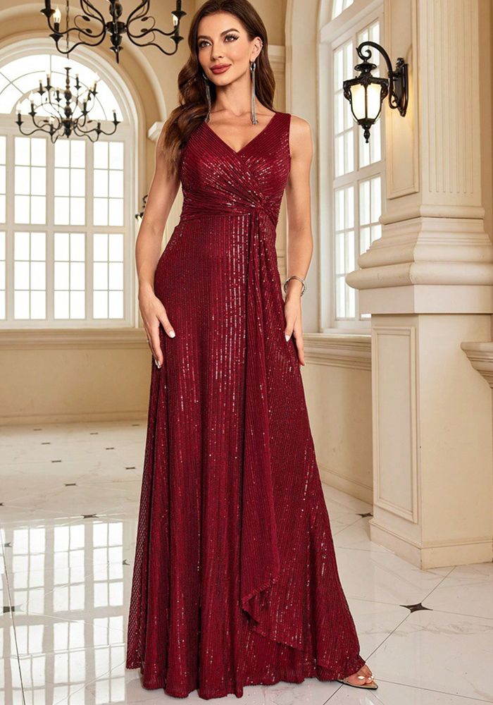 Robe de soirée à manches longues pour femmes en V, formelle, avec traîne
