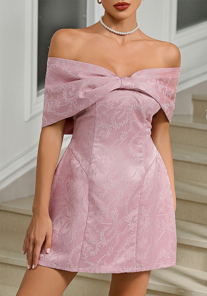 Robe Mini Rose Brodée Sans Épaules pour Femmes