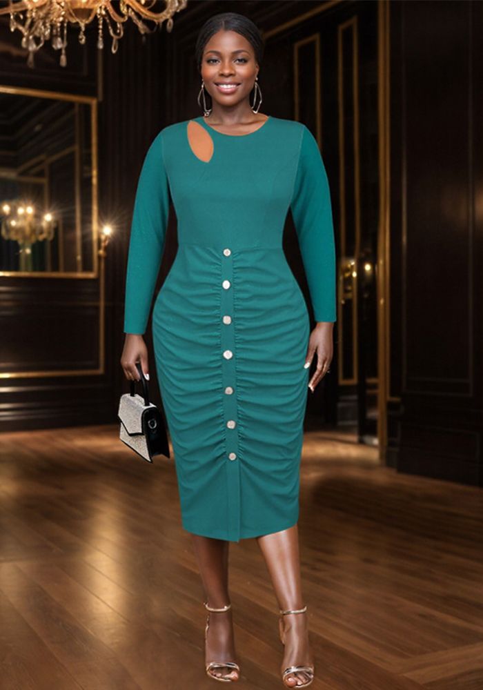 Robe Bodycon Ruched à Boutons Creux Mode Printemps Été