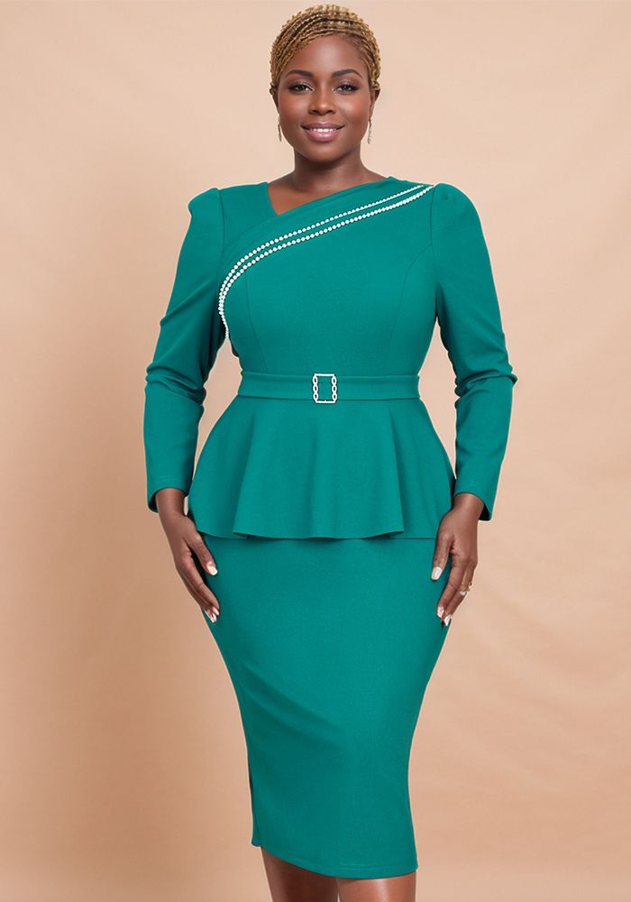 Robe de soirée bodycon à manches longues avec perles