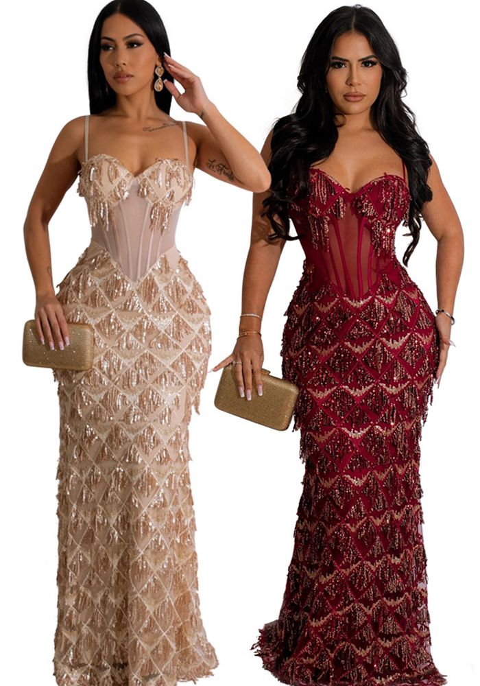 Robe Bodycon à Bretelles en Sequins pour Femmes