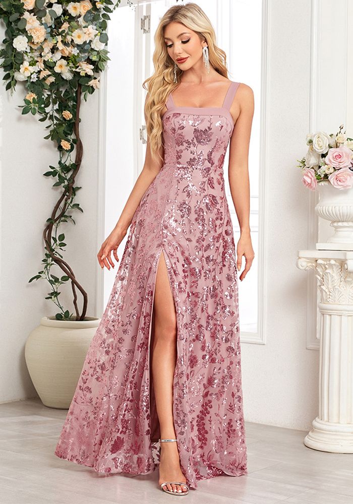 Robe de soirée à fleurs brodées en sequins pour femmes