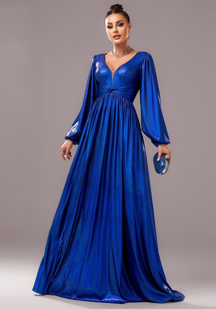 Robe de soirée formelle à manches longues et décolleté en V pour femmes