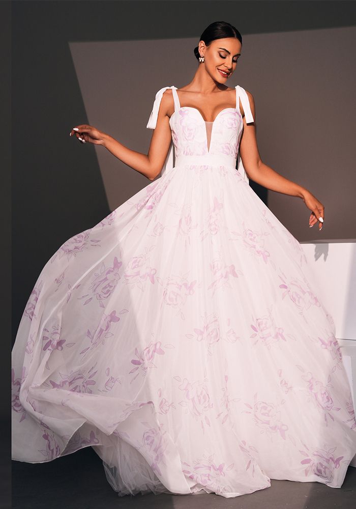 Robe de soirée imprimée formelle à bretelles pour femmes