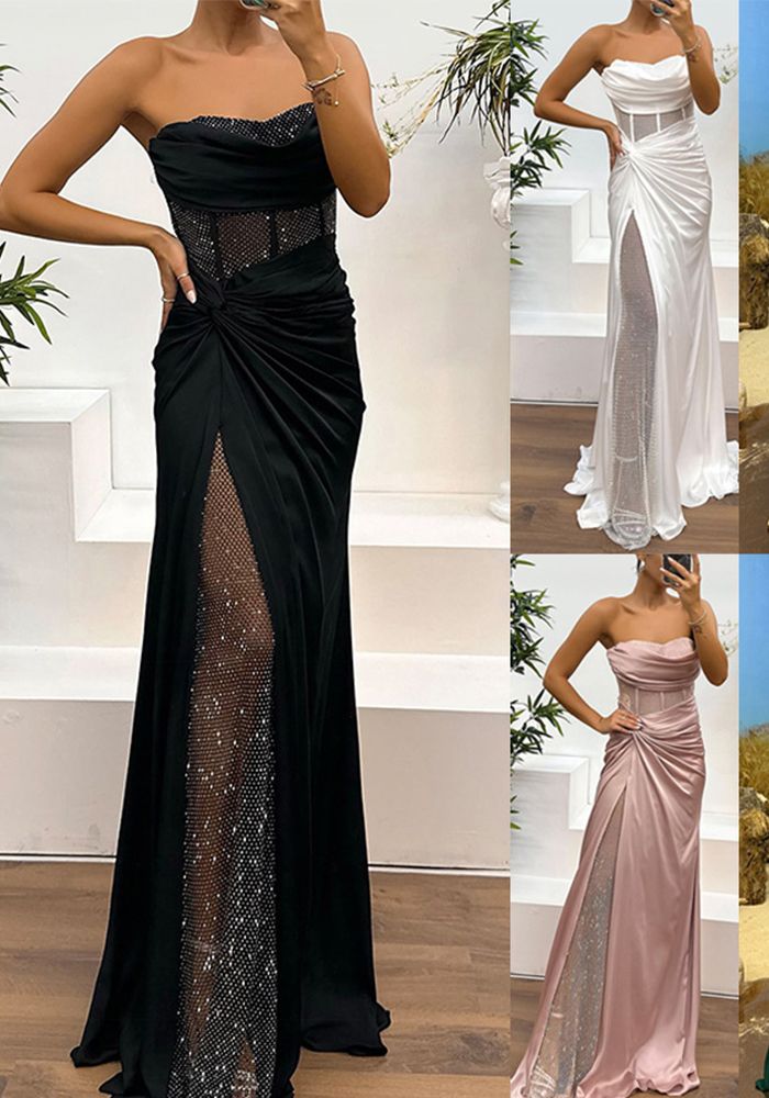 Robe de soirée en satin patchwork pour femmes