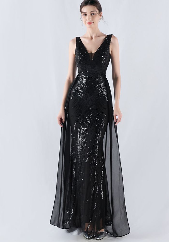 Robe de Soirée Élégante en Sequins et Chaîne en Rhinestones