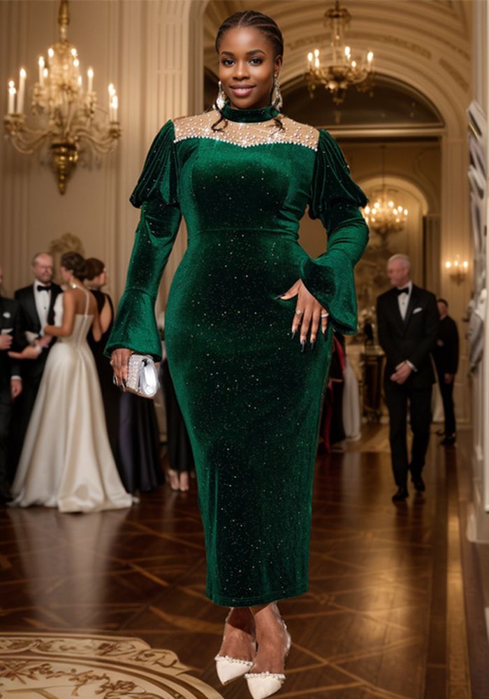 Robe à Manches Longues à Paillettes pour Femmes
