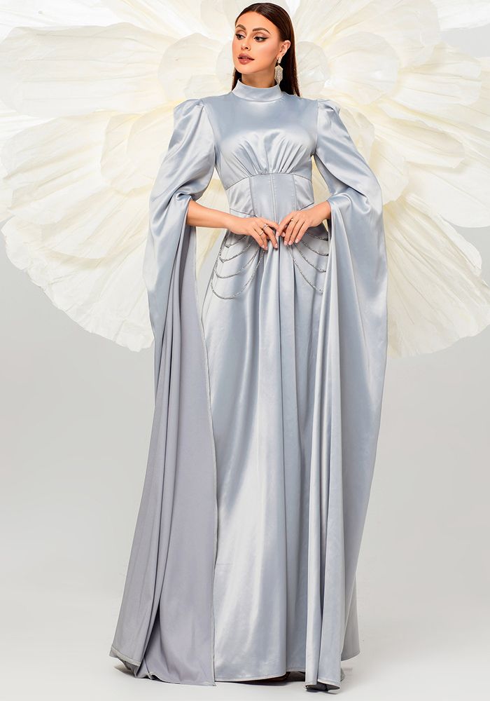 Robe de Soirée Élégante Longue à Manches Longues pour Femmes avec Col Rond