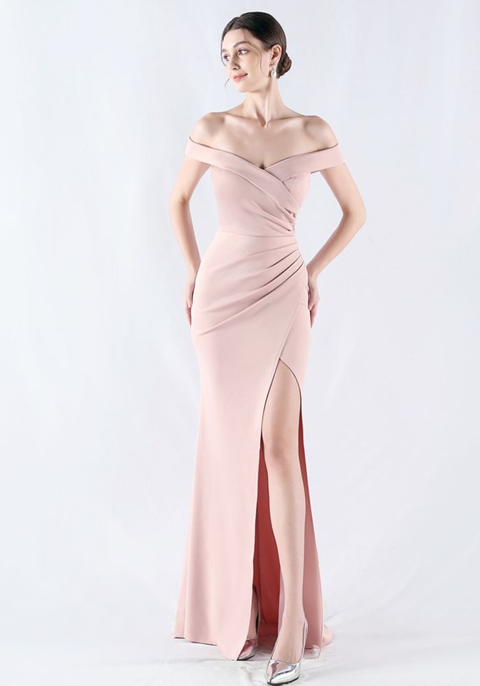 Robe de soirée fendue à épaules dénudées pour femmes