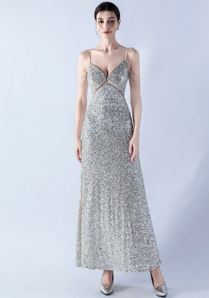 Robe de soirée en mesh pour femmes avec sequins