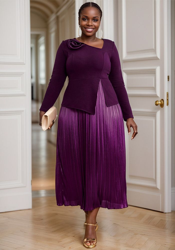 Robe de soirée plissée formelle élégante pour femmes en violet