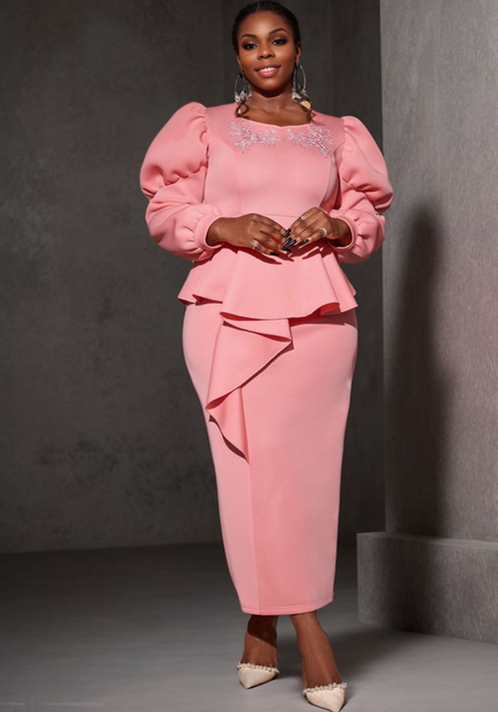 Robe de fête élégante pour femmes avec manches lanternes brodées