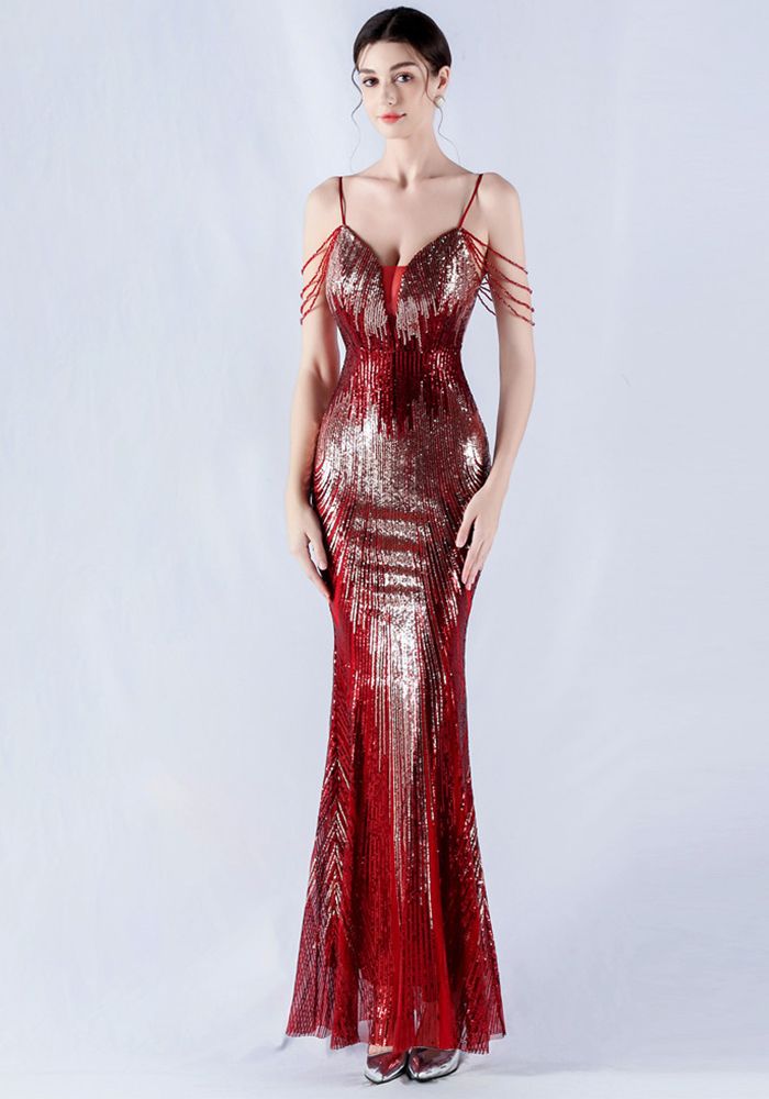 Robe de soirée en sequins et perles pour femmes
