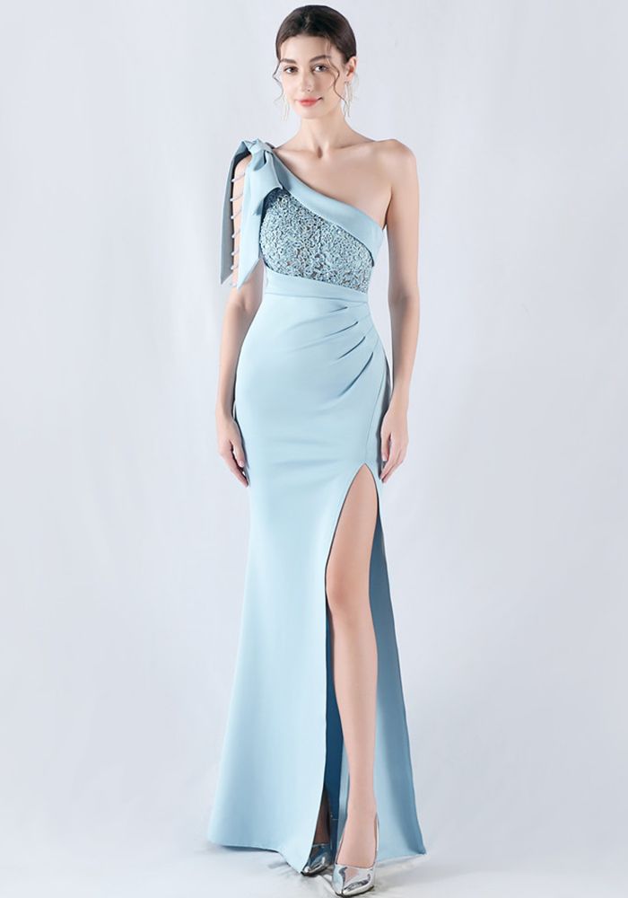 Robe de Soirée en Satin de Luxe avec Perles et Dentelle