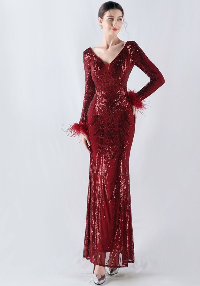 Robe de Soirée Femme en Plumes d'Ostrich avec Fleurs