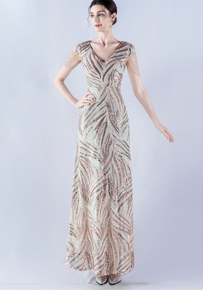 Robe de Soirée Femme en Sequins et Perles