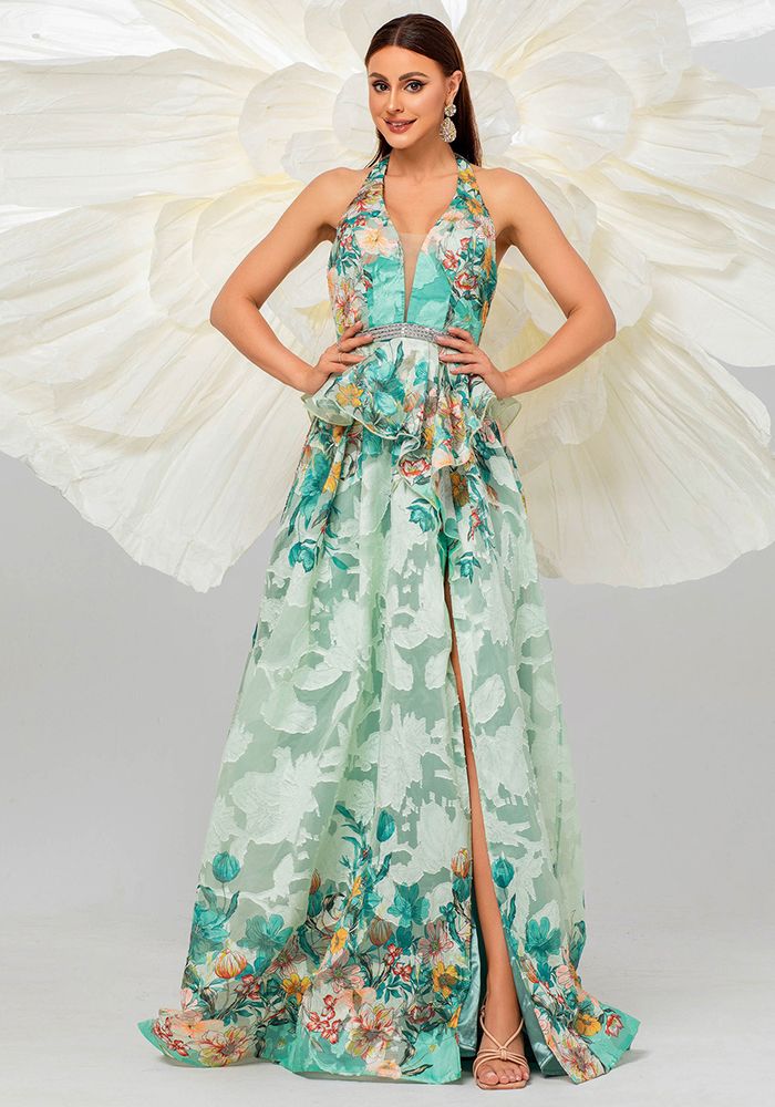 Robe Maxi de Mariage et de Soirée Sans Manches à Col V pour Femmes