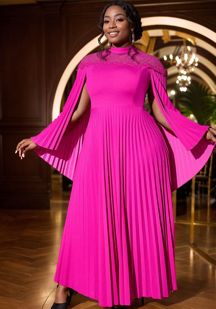 Robe de Soirée A-Line Grande Taille avec Manches Châles et Col Transparent Plissé