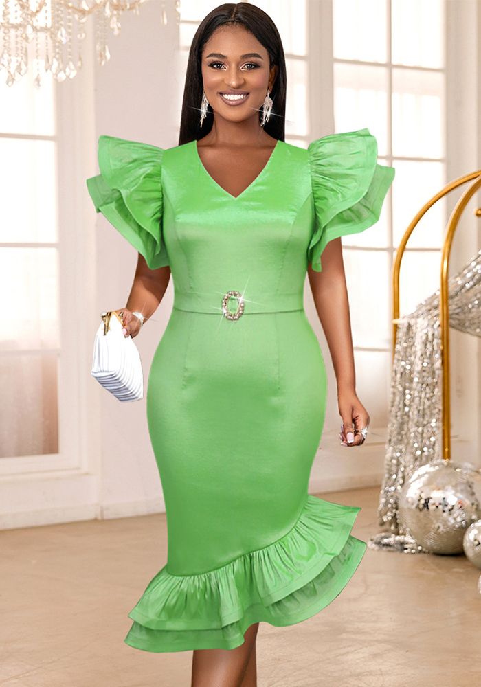 Robe de fête à volants pour femmes en V