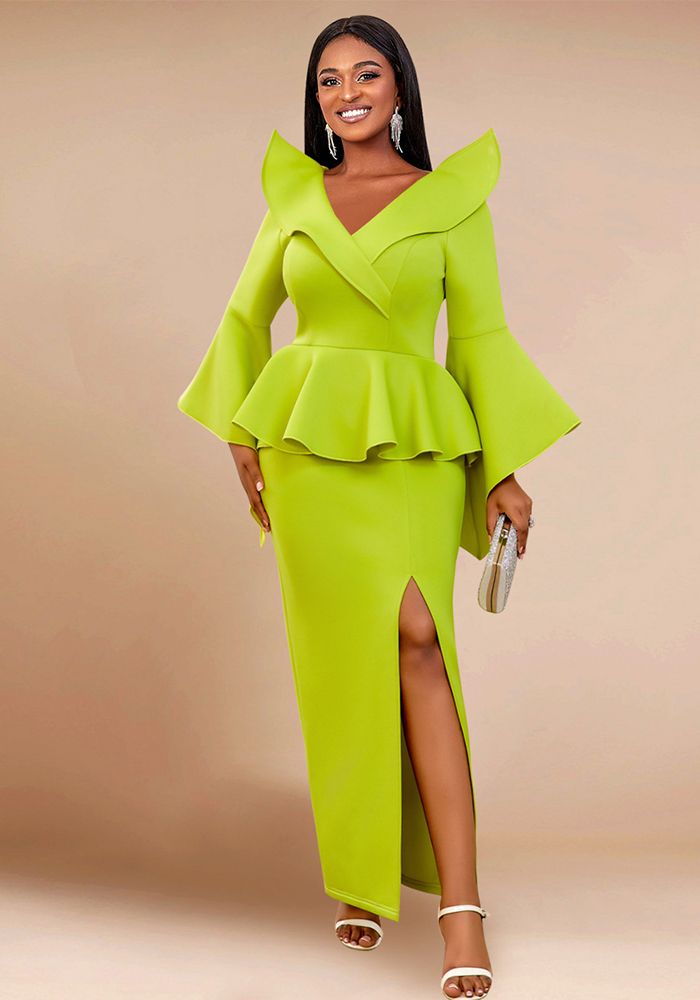 Robe de soirée formelle à volants pour femmes avec manches évasées
